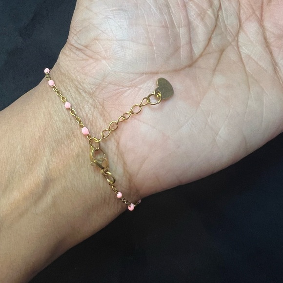 Handcrafted Pink Enamel Bead 18k Gold Handchain - Picture 3 of 3